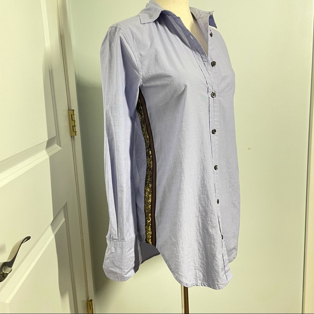 J Crew Classic Blue Button Down Shirt Side Sequins size 00 - Picture 6 of 10